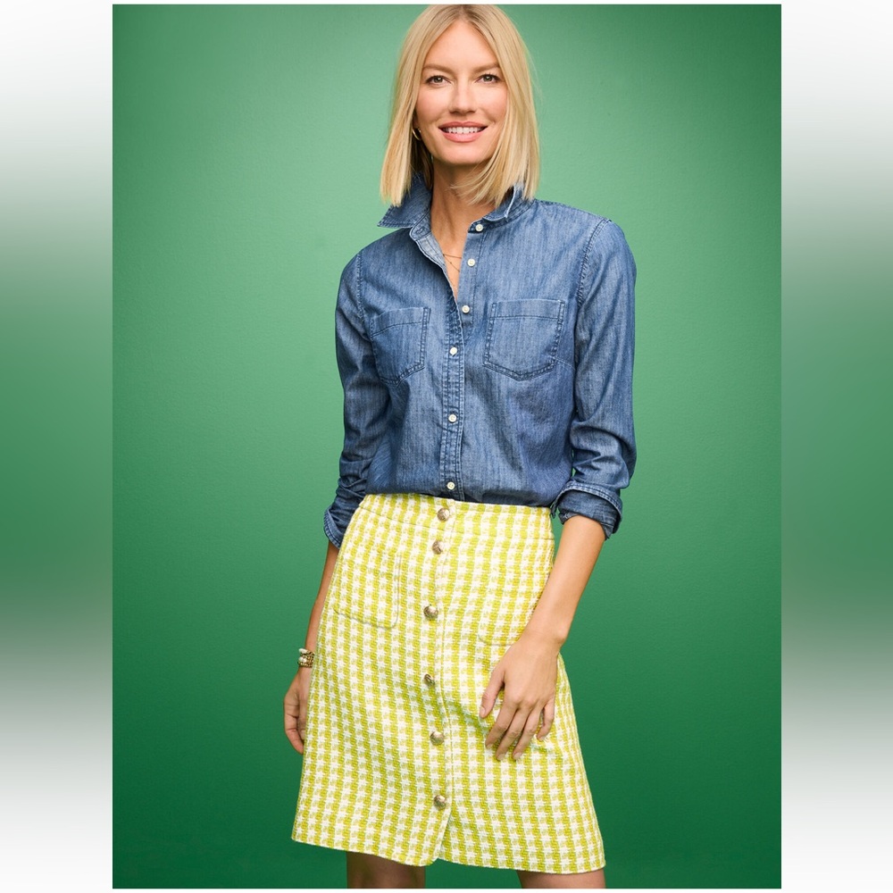 Talbots, Women’s cotton Tweed Button Front A-line Skirt, yellow, size 8